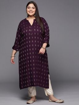 Extra love by Libas - Plus Size Women Purple Woven Design Rayon Straight Kurtas for Women