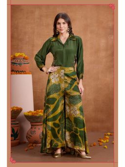 FREYAA - Green Grace Satin Embroidered Co-Ord Set