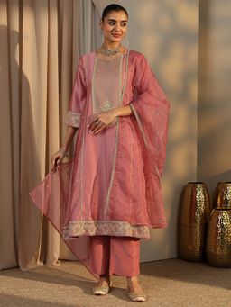 Libas - Peach Ethnic Motif Embroidered Panelled Kurta and Trouser with Dupatta