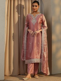 Libas - Pink Ethnic Motif Zari Embroidered Kurta and Trouser with Dupatta