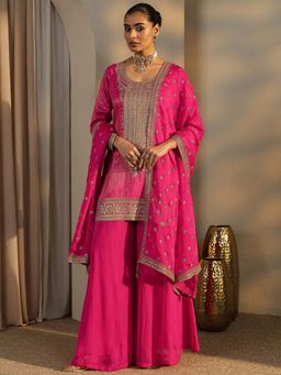 Libas Art - Pink Ethnic Motif Embroidered Kurti with Palazzo and Dupatta