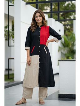 FREYAA - Multi Patterned Red And Black Cotton Co-Ord Set