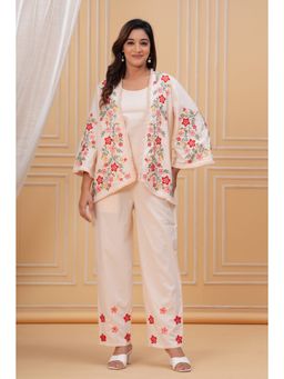 FREYAA - Blossom Beige Floral Thread Work Co-Ord Set