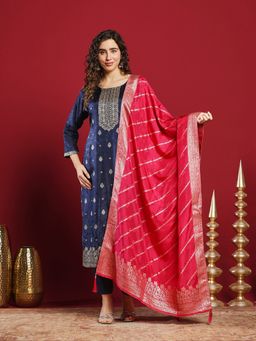 MEENA BAZAAR - Woven Blue Cotton Kurta & Pants With Dupatta