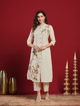 MEENA BAZAAR - Embroidered Cream Cotton Kurta And Pant