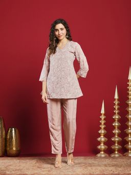 MEENA BAZAAR - Embroidered Pink Cotton Kurta And Pant