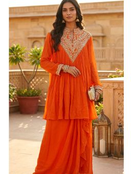 FREYAA - Orange Embroidered Neck Co-Ord Set
