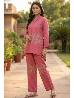 FREYAA - Elegant Pink Cord set Featuring Subtle Embroidery