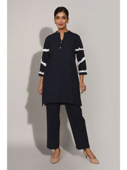 FREYAA - Navy Blue Co-Ord Set With White Sleeve Touch