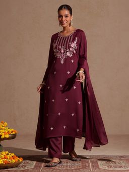 Janasya - Womens Silk Blend Zari Embroidered Straight Kurta & Pants With Dupatta