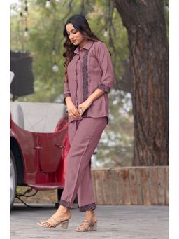 FREYAA - Wine Full-Sleeve Co-Ord Set With Classic Black Detailing