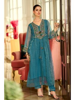 FREYAA - Turquoise Pure Organza Embroidered Co-Ord Set