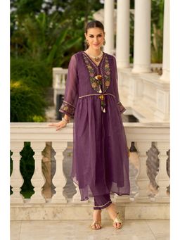 FREYAA - Purple Pure Organza Embroidered Co-Ord Set