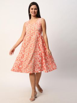 R&B - Coral Printed A-Line Dress