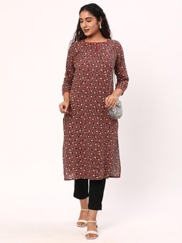 R&B - Brown Printed Regular Kurta