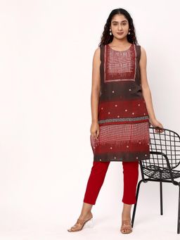 R&B - Brown Geometric Regular Kurta