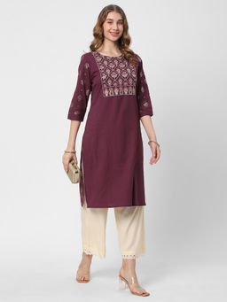 R&B - Wine Embroidery Regular Kurta