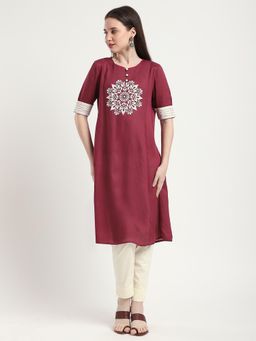 R&B - Wine Printed Regular Kurta