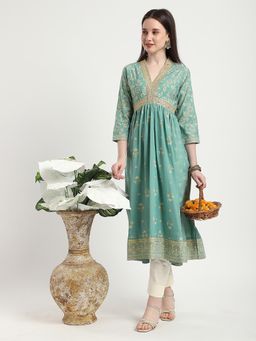 R&B - Blue Embroidery Regular Kurta