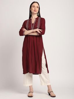 R&B - Maroon Embroidery Regular Kurta