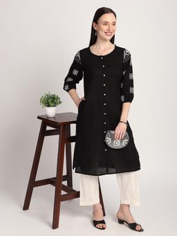 R&B - Black Embroidery Regular Kurta