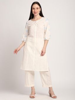 R&B - Off White Embroidery Regular Kurta