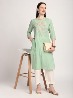 R&B - Green Embroidery Regular Kurta