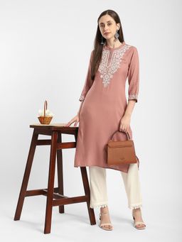 R&B - Peach Embroidery Regular Kurta