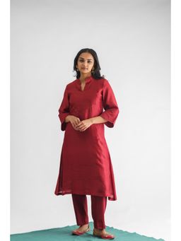 Mushio - Women`s Cotton Silk Solid Maroon Pants