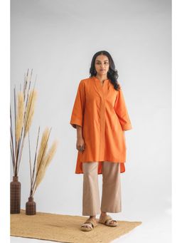 Mushio - Women`s Amvi Cotton Solid Orange Kurta And Pant (Set of 2)