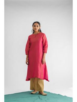 Mushio - Women`s Gulab Tissue Embellished Pink Kurta With Slip And Pant (Set of 3)
