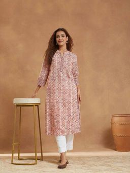 Fabindia - Maroon Cotton Bagh Printed Long Kurta