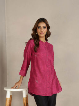 Fabindia - Pink Cotton Silk Hand Embroidered Tunic
