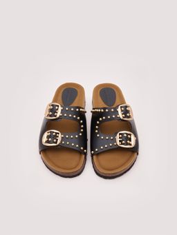 DA NAPPA - Black Marvella Studded Open Toe Flats