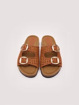 DA NAPPA - Brown Jutelle Woven Open Toe Flats