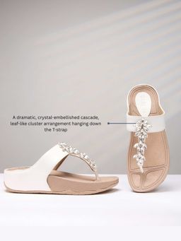 DA NAPPA - Navy Blue Crystal Bloom T-Strap Flats