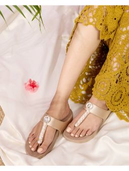 DA NAPPA - Beige Blush Pearl T-Strap Flats