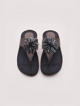 DA NAPPA - Black Lustre Bloom T-Strap Flats