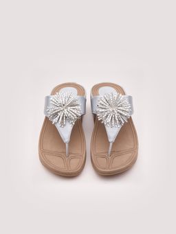DA NAPPA - Silver Lustre Bloom T-Strap Flats