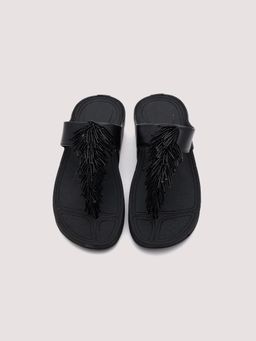 DA NAPPA - Black Zyra Fringe T-Strap Flats
