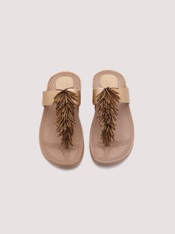 DA NAPPA - Gold Zyra Fringe T-Strap Flats