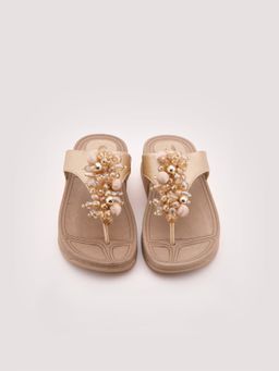 DA NAPPA - Beige Veloura Jewel T-Strap Flats
