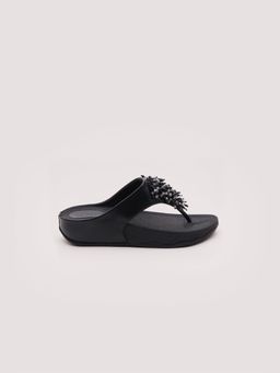 DA NAPPA - Black Xavira Crystal T-Strap Flats