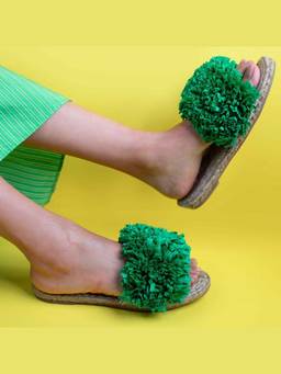 PARIPARI - PARI PARI Green Rhim Slide Flats