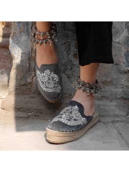 PARIPARI - PARI PARI Grey Ottoman Mule Flats