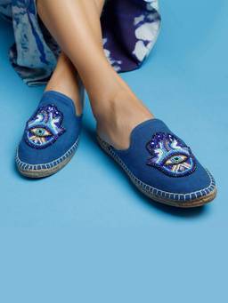 PARIPARI - PARI PARI Blue Hamsa Mule Flats