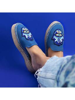 PARIPARI - PARI PARI Blue Hamsa Mule Flats