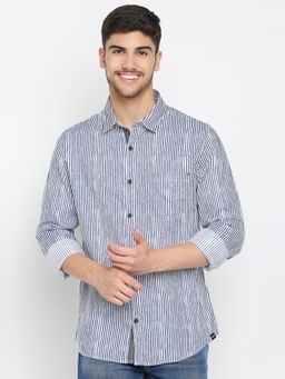 Spykar - White Cotton Full Sleeve Stripes Shirt For Men