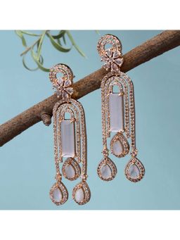 Karatcart - Rose Gold Plated Pink AD Drop Earrings for Women