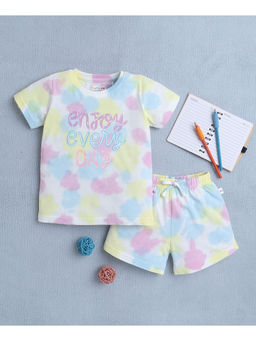 Bumzee - Multi-Color Girls Half Sleeves T-Shirt & Shorts (Set of 2)